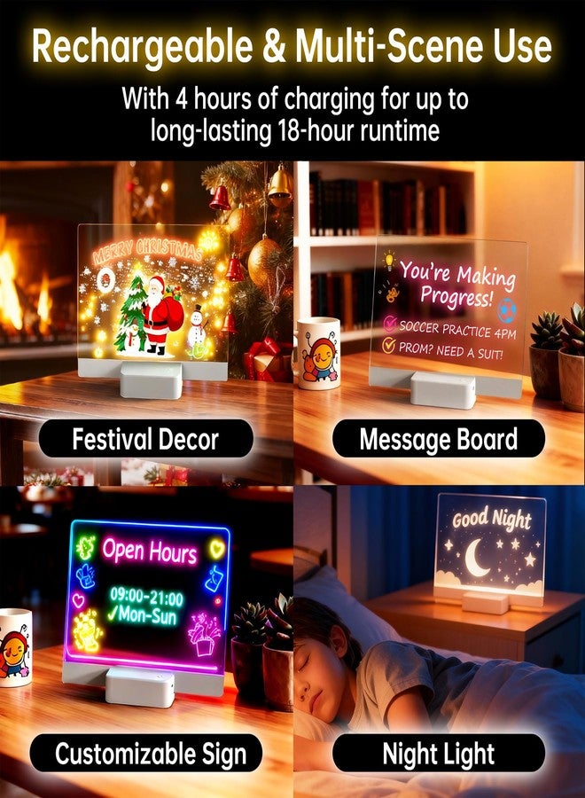 لوحة ملاحظات LED قابلة لإعادة الشحن بستة ألوان وخمسة أوضاع، لوحة رسم مضيئة مع دفتر رسم وسبعة أقلام تلوين، لوحة كتابة وكتابة مذكرات قابلة للمسح الجاف للأطفال/الفصول الدراسية/ديكور المنزل/المكتب/الهدايا - Image 4